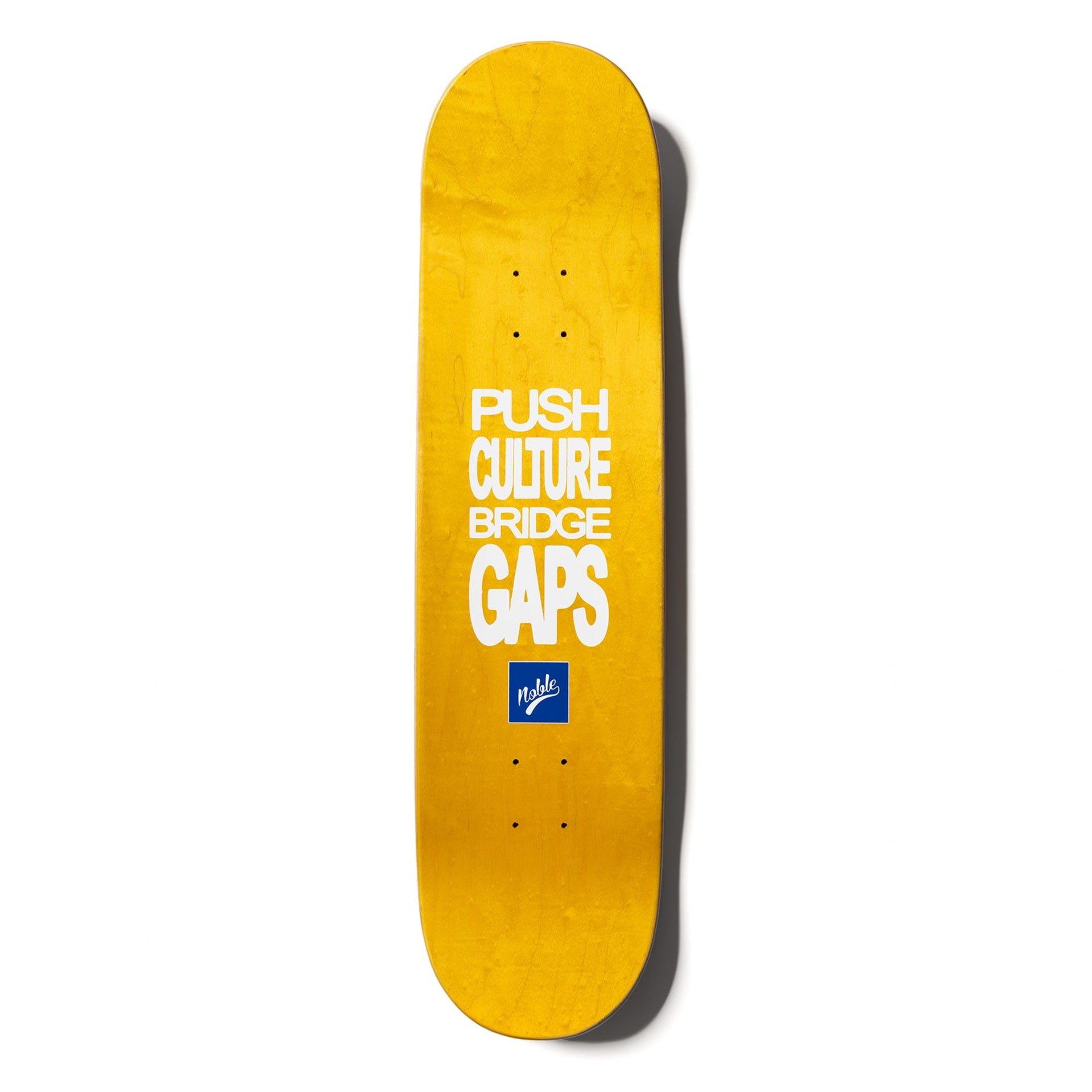Noble Goods Co. Push Culture Bridge Gaps skateboard deck yellow top graphic blue wave