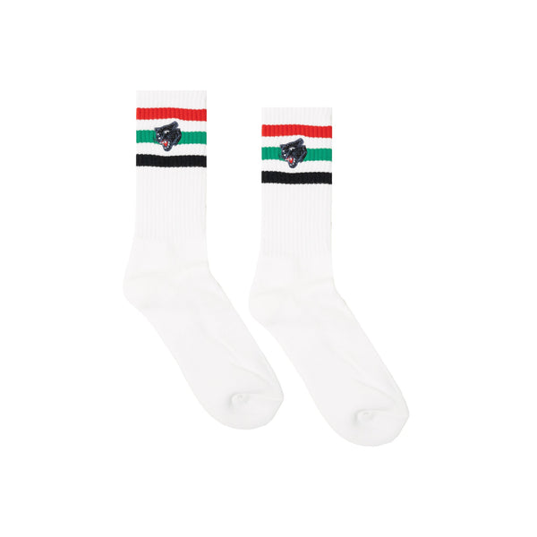 Embroidered Panther Striped Sock - Red/White/Green