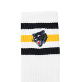 Embroidered Panther Striped Sock - White/Yellow/Black